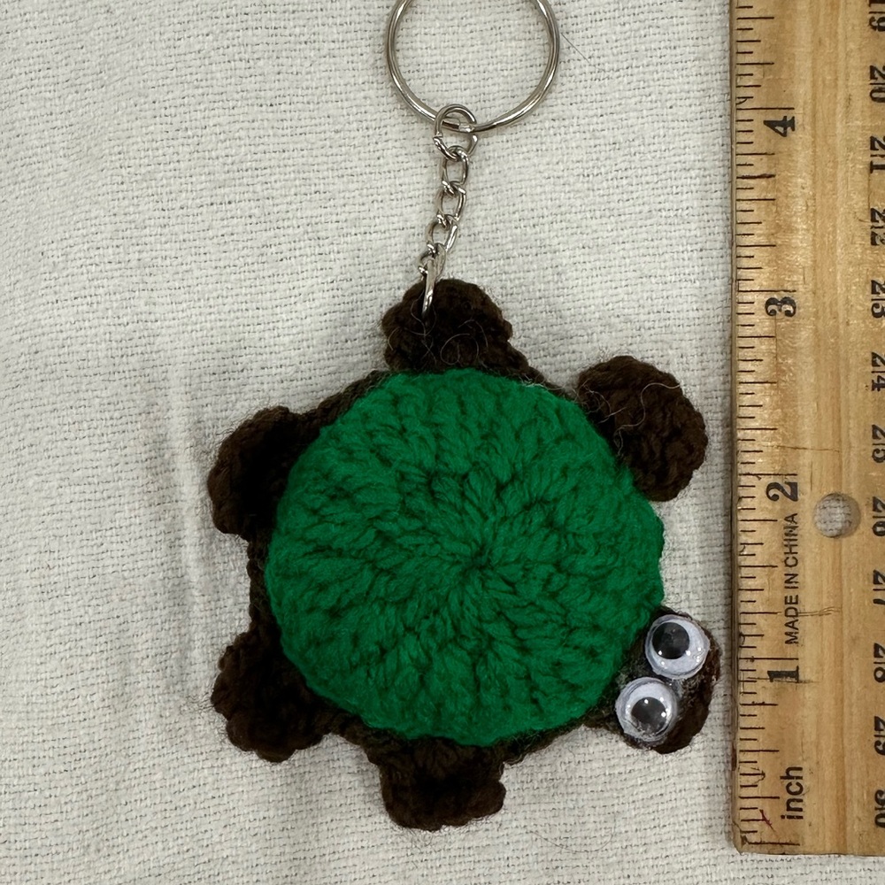 Green and Brown Turtle Charm with Fuzzy Details